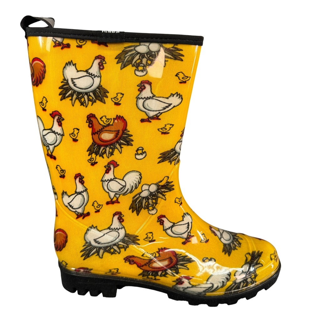 HISEA Yellow Chicken Print Rain Boots Waterproof Rubber Farmhouse Shoes Womens 8